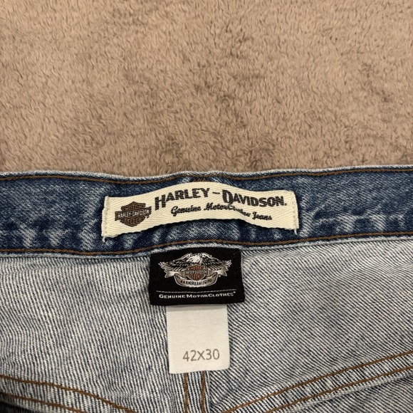 Harley Davidson Men's Jeans 42 X 30 Blue Denim Relaxed Fit Distress Straight Leg - Picture 4 of 8